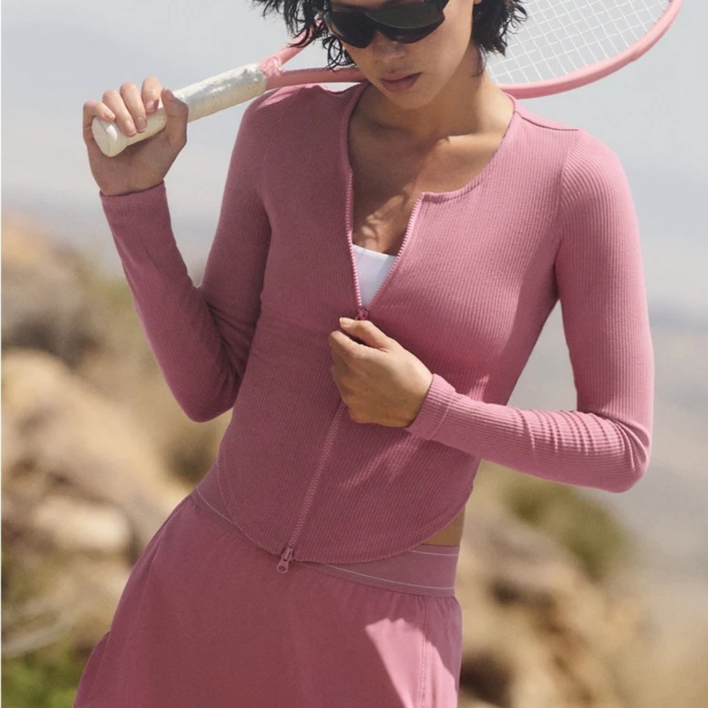 ALO Yoga Ribbed Stardust Long Sleeve in Pink Dusty Rose XXS